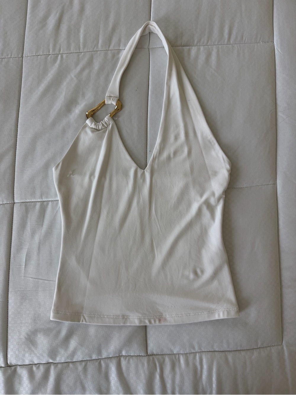 White Halter Tank Top with Gold Accent - Women Tops